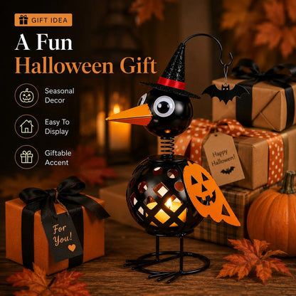 🔥 Wrought Iron Crow & Pumpkin Ornament 🎃 Rustic Halloween Decor