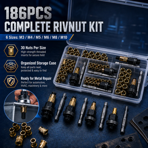 🔩 Carbon Steel Rivet Nut Set (M3-M8 Sizes) – Strong Threaded Inserts for DIY & Repairs