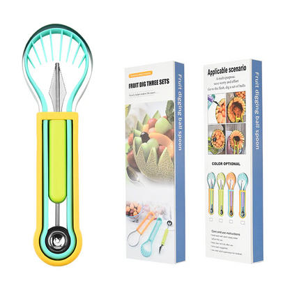 ✨ Elevate Your Fruit Creations with This 3-in-1 Melon Baller & Carving Tool Set