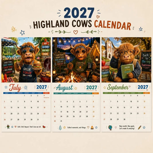 🐮 2027 Funny Highland Cow Wall Calendar