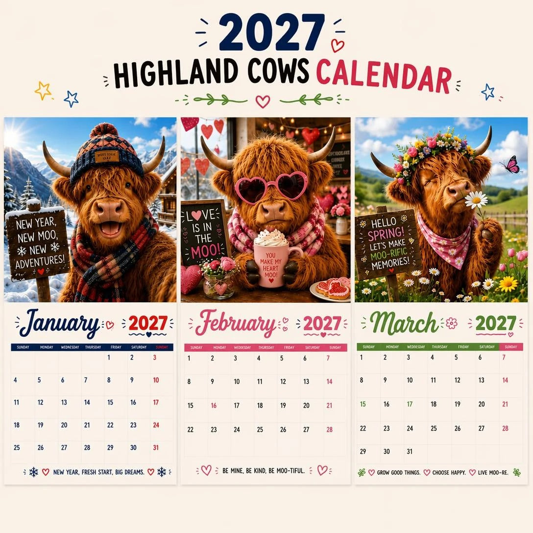 🐮 2027 Funny Highland Cow Wall Calendar