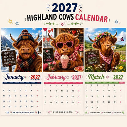 🐮 2027 Funny Highland Cow Wall Calendar