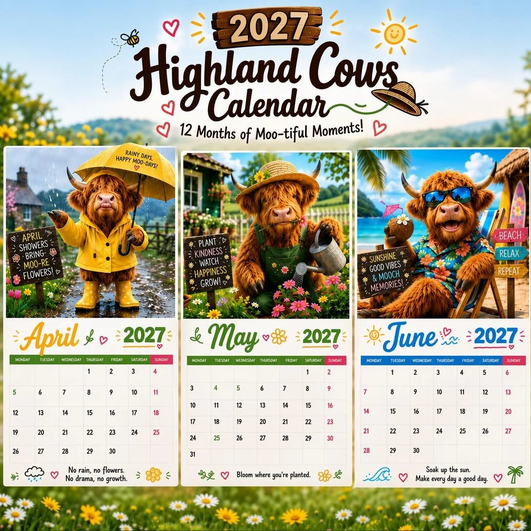 🐮 2027 Funny Highland Cow Wall Calendar