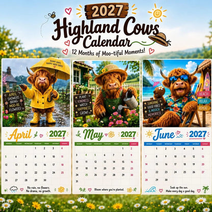 🐮 2027 Funny Highland Cow Wall Calendar